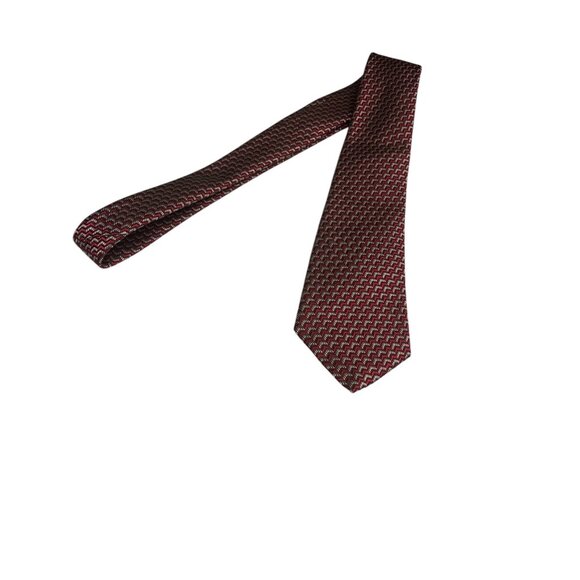 Giorgio Armani Red & Beige Chevron Pattern 100% Silk Tie Made In Italy - Picture 5 of 6